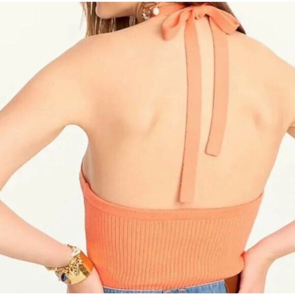 J.Crew Halter Knit Sweater Tank Tie Ribbed Cropped Backless Coral BH467 3X NEW - Picture 2 of 9